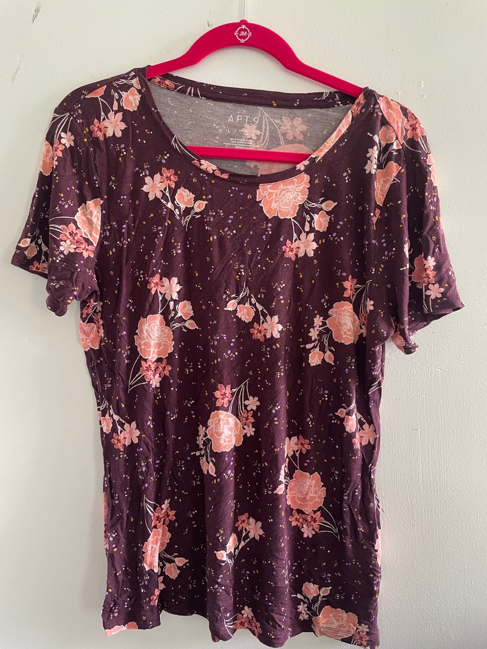 Apt. 9 Plum Short Sleeve Tee with Pink Floral Print